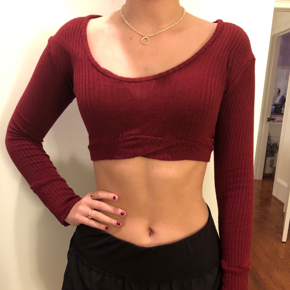 Dark red Project Social T cropped sweater.